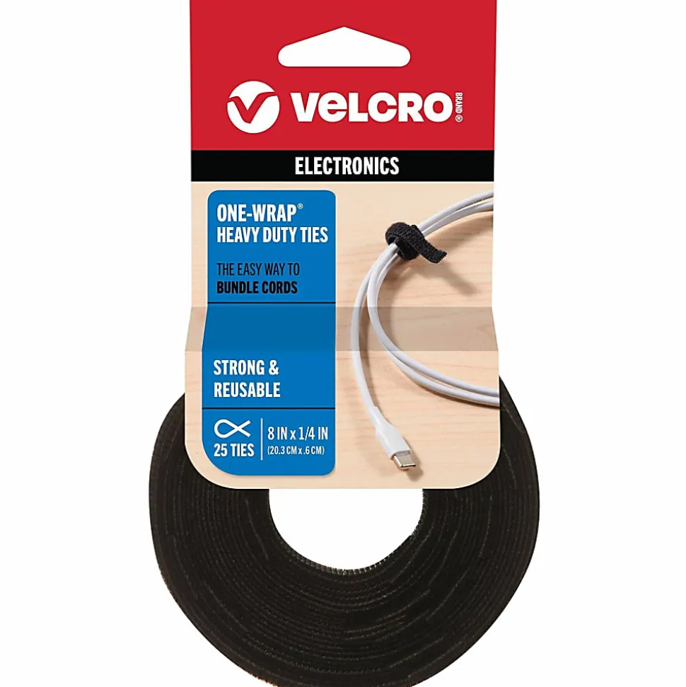 VELCRO® Brand VELCRO Brand Reusable Self-Gripping Cable Ties - Tie - Black - 25 Pack