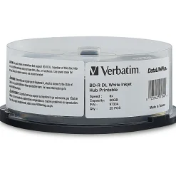 Verbatim BD-R DL 50GB 8X, White Label, DataLife+, White InkJet Hub Printable, 25PK Spindle - 50GB - 120mm Standard - 25 Pack Spindle