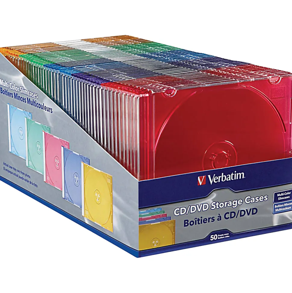 Verbatim CD and DVD Slim Jewel Cases Multi-Color 50 PK