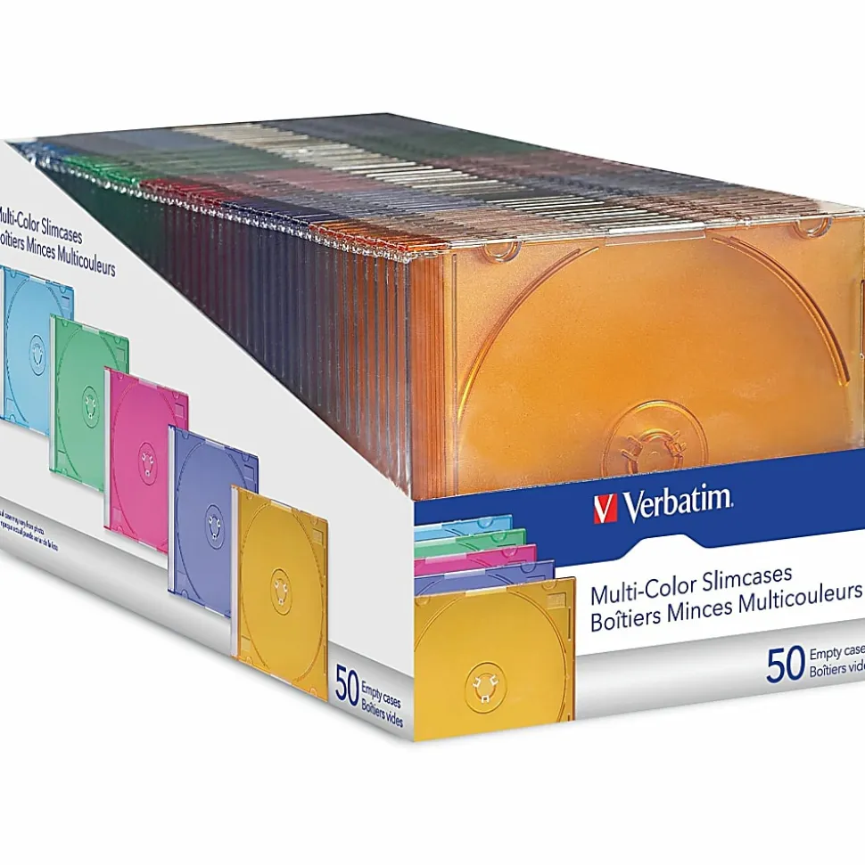Verbatim CD and DVD Slim Jewel Cases Multi-Color 50 PK