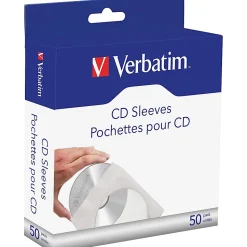 Verbatim CD/DVD Paper Sleeves With Clear Windows, White, Pack Of 50 Sleeves