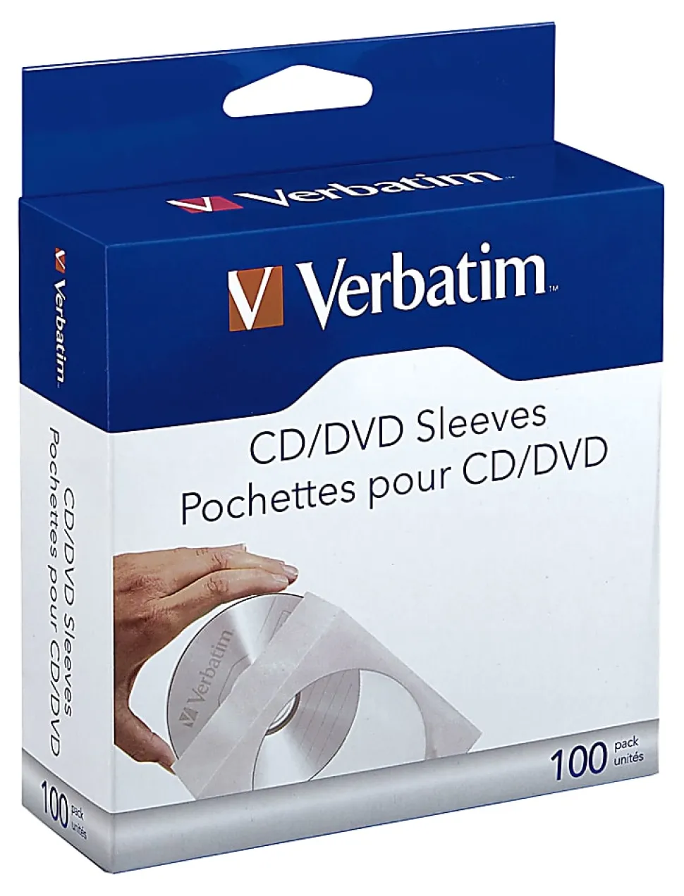 Verbatim® CD/DVD Paper Storage Sleeves, White, Box Of 100 Sleeves