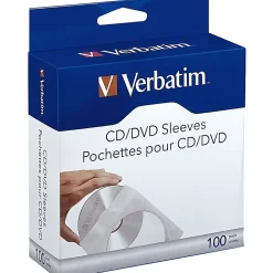 Verbatim® CD/DVD Paper Storage Sleeves, White, Box Of 100 Sleeves