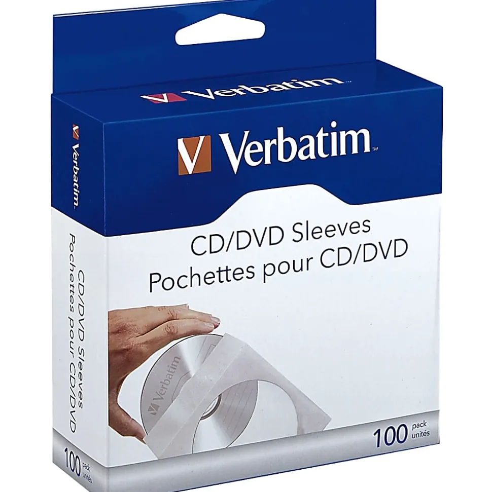 Verbatim® CD/DVD Paper Storage Sleeves, White, Box Of 100 Sleeves