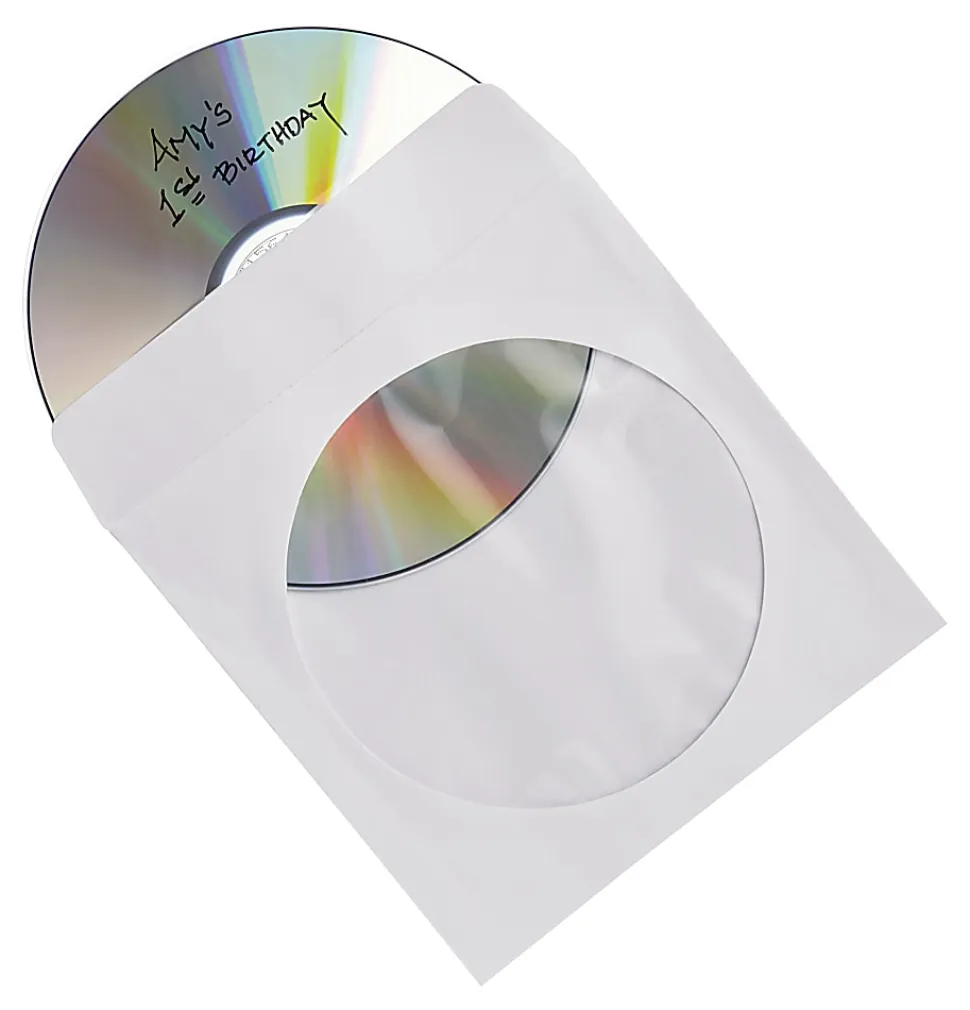 Verbatim® CD/DVD Paper Storage Sleeves, White, Box Of 100 Sleeves