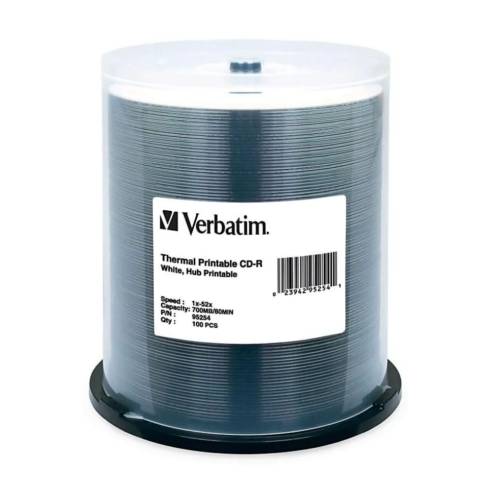 Verbatim CD-R 700MB 52X White Thermal Printable, Hub Printable - 100pk Spindle - 700MB - 100 Pack