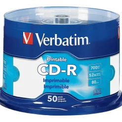 Verbatim® CD-R Printable Disc Spindle, White, Pack Of 50