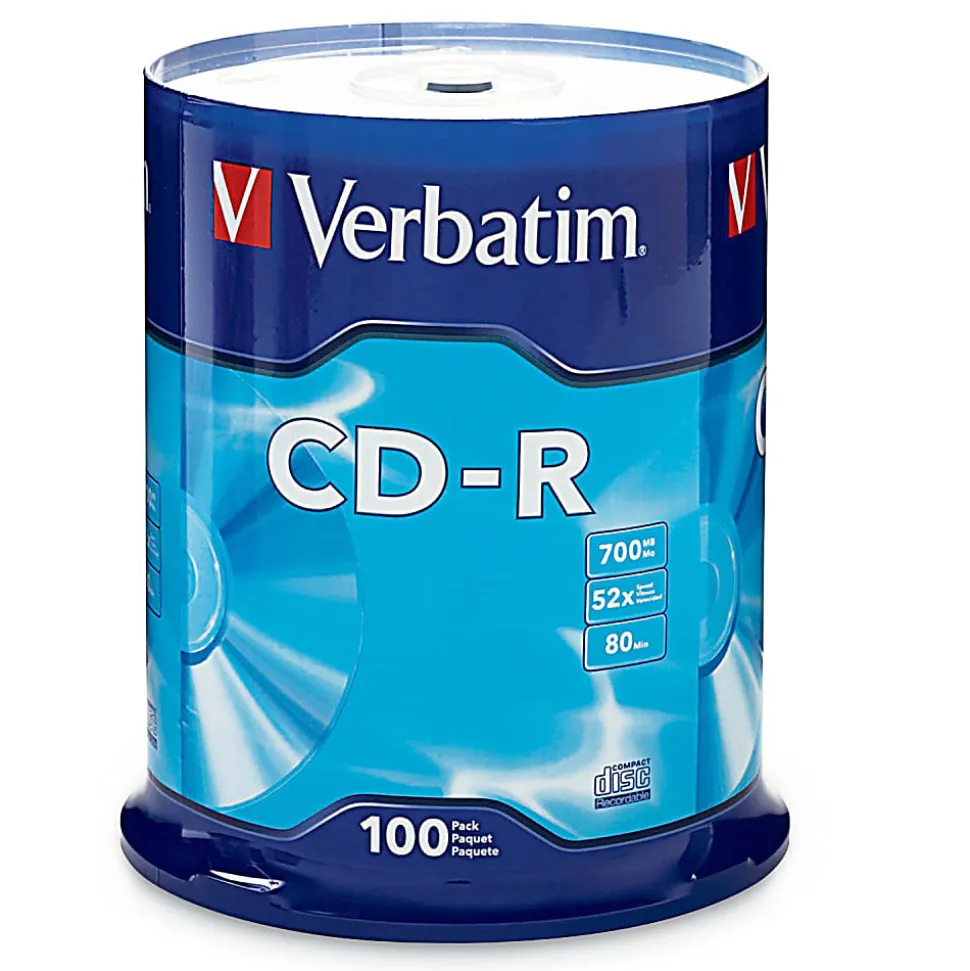 Verbatim® CD-R Recordable Media, Spindle, 700MB/80 Minutes, Pack Of 100