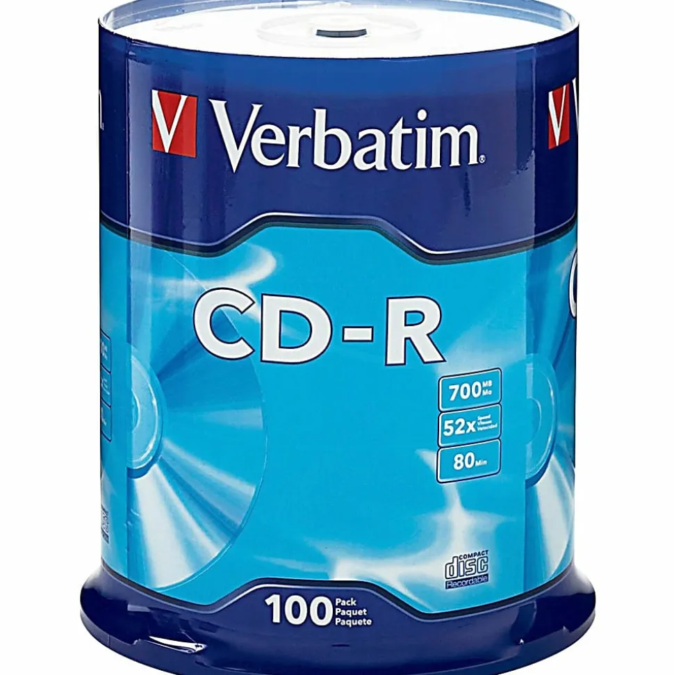 Verbatim® CD-R Recordable Media, Spindle, 700MB/80 Minutes, Pack Of 100