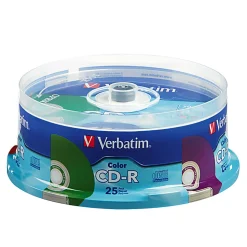 Verbatim CD-R Recordable Media Discs, Assorted Colors, Pack Of 25 Discs