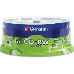 Verbatim CD-RW 700MB 4X-12X High Speed Discs With Branded Surface, Spindle Of 25