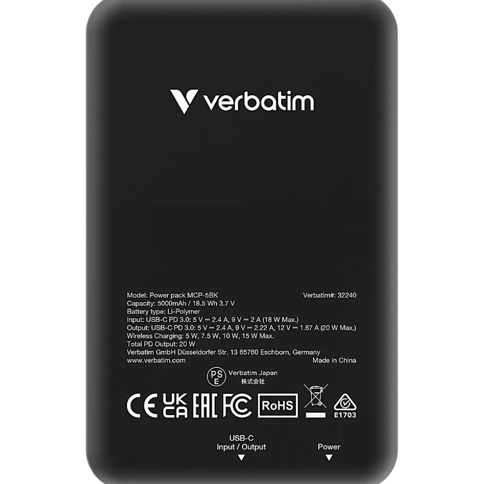Verbatim Charge 'n' Go Magnetic Wireless Power Bank, Black, 32240