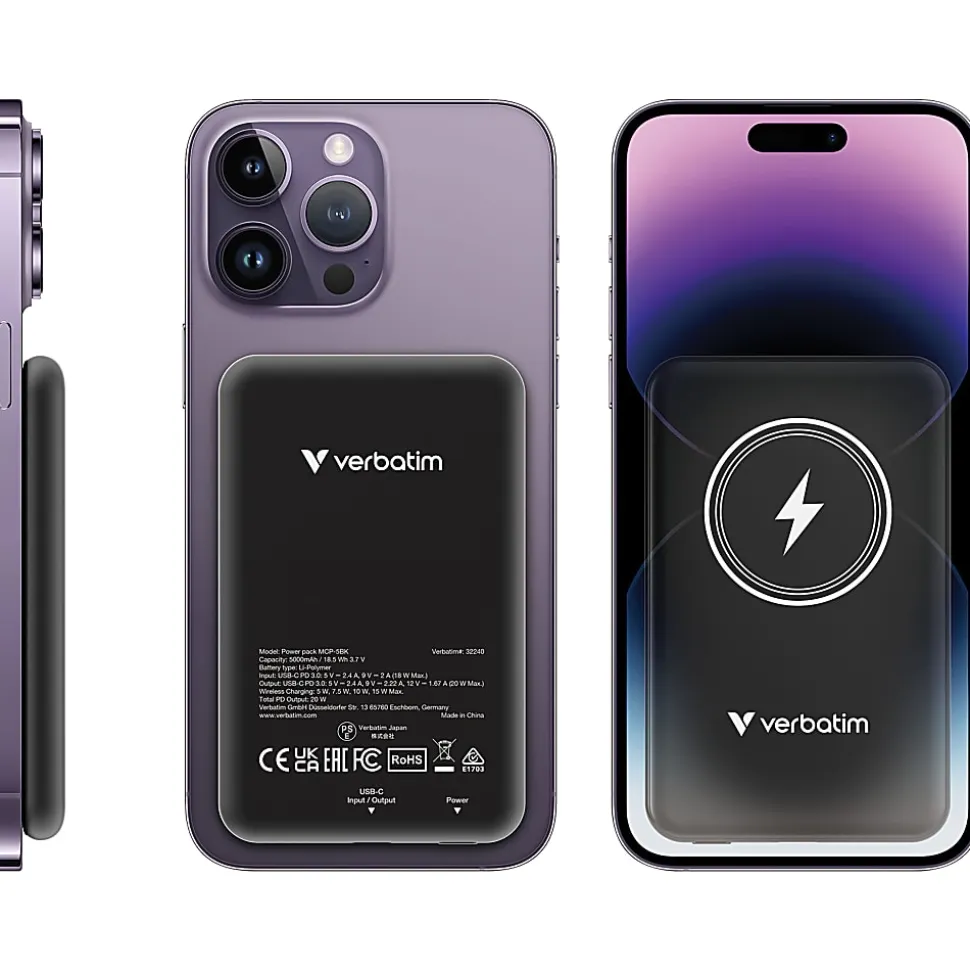 Verbatim Charge 'n' Go Magnetic Wireless Power Bank, Black, 32240