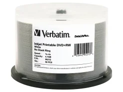 Verbatim® DataLifePlus® DVD+RW Printable Disc Spindle, White, Pack Of 50