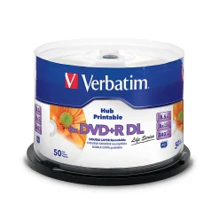 Verbatim DVD+R DL 8.5GB 8X White Inkjet Hub Printable 50pk Spindle
