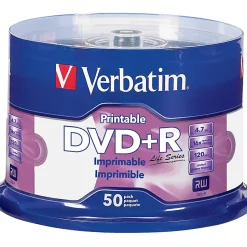 Verbatim DVD+R 4.7GB 16X Life Series, White, Spindle Of 50