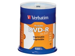 Verbatim DVD-R 4.7GB 16X Life Series White Inkjet Printable, Hub Printable - 100pk Spindle