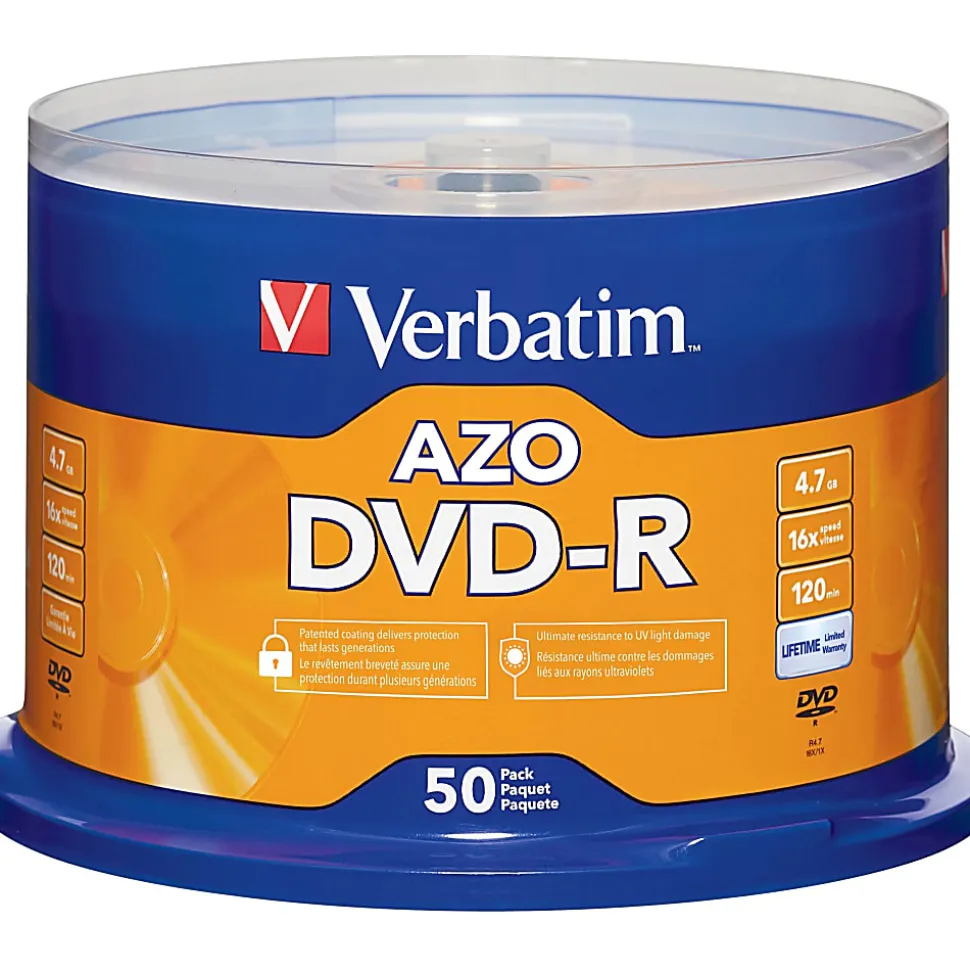 Verbatim® DVD-R Recordable Media, With Spindle, 4.7GB/120 Minutes, Pack Of 50