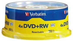 Verbatim® DVD+RW Rewritable Media Spindle, 4.7GB/120 Minutes, Pack Of 30