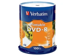 Verbatim® Inkjet Printable DVD-R Spindle, White, Pack Of 100
