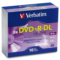 Verbatim® Life Series DVD+R DL Disc Slim Case, Pack Of 10