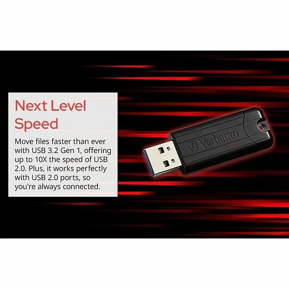 Verbatim Microban 32GB PinStripe USB 3.2 Flash Drive Business Pack - 32 GB - USB 3.2 (Gen 1) Type A - Black - Lifetime Warranty - 10 / Pack