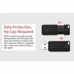 Verbatim® PinStripe USB 2.0 Flash Drives, 64GB, Blue/Red, 2 Pack