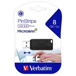 Verbatim® PinStripe USB Flash Drive, 8GB, Black