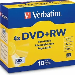 Verbatim® QZ2776 DVD+RW Disc Spindle, Silver, Pack Of 10