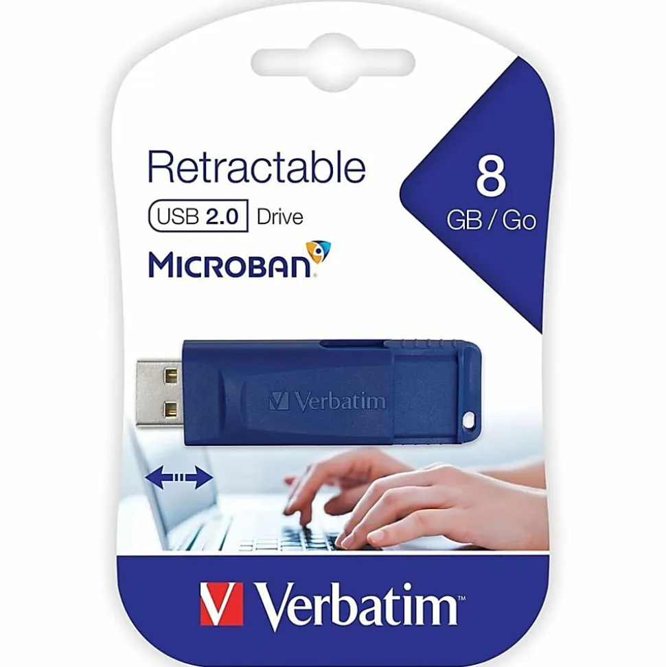 Verbatim Retractable USB 2.0 Flash Drive, 8GB, Blue