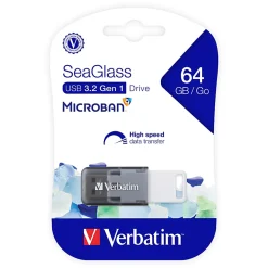 Verbatim® SeaGlass USB 3.2 Gen 1 Flash Drive, 64GB, Gray, 71273
