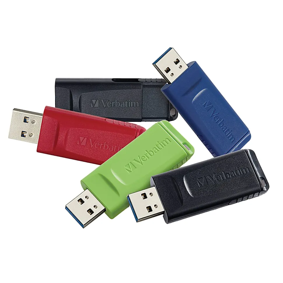 Verbatim® 70897 Store 'n' Go® USB-A Flash Drives, 32GB, Assorted Colors, Pack Of 5 Flash Drives