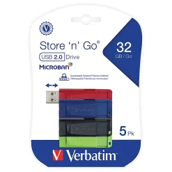 Verbatim® 70897 Store 'n' Go® USB-A Flash Drives, 32GB, Assorted Colors, Pack Of 5 Flash Drives
