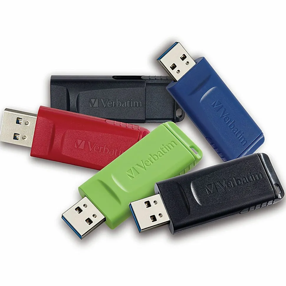 Verbatim® 70897 Store 'n' Go® USB-A Flash Drives, 32GB, Assorted Colors, Pack Of 5 Flash Drives