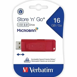 Verbatim Store 'n' Go USB Flash Drives - 16 GB - USB 2.0 - Red - Lifetime Warranty - 4 / Carton