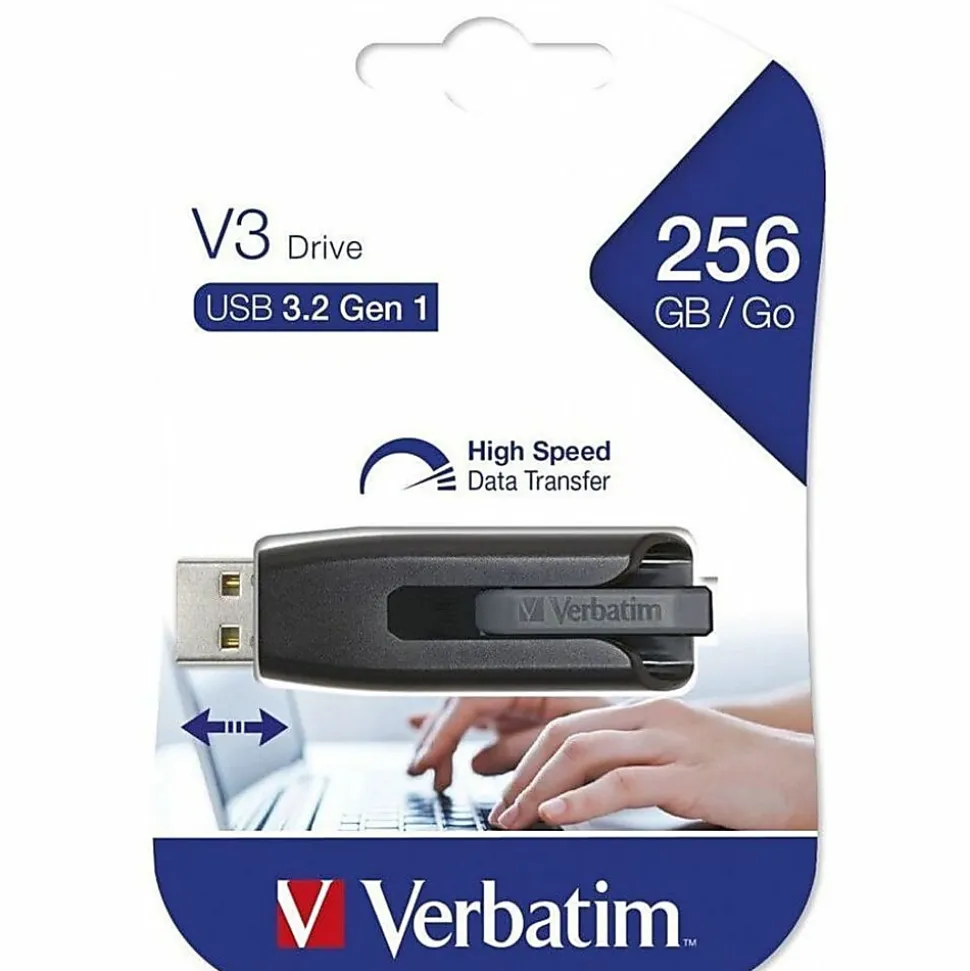 Verbatim® Store 'n' Go™ V3 USB 3.0 Flash Drive, 256GB, Gray