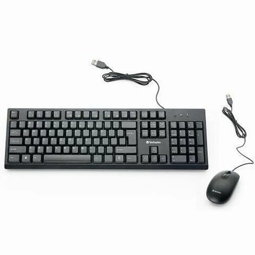 Verbatim Wired Keyboard and Mouse - USB Cable Keyboard - USB Mouse - 1000 dpi - Multimedia Hot Key(s) - 70734