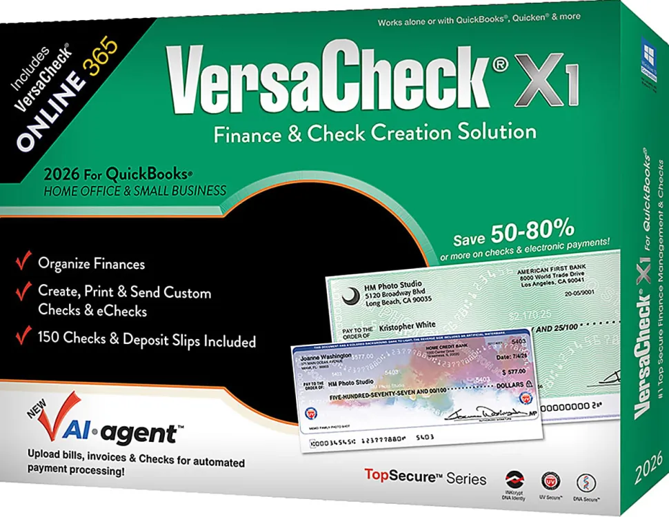 VersaCheck X1 2026 For QuickBooks + VersaCheck ONLINE Gold Bundle, 1 User, 1-Year Subscription, PC, Download