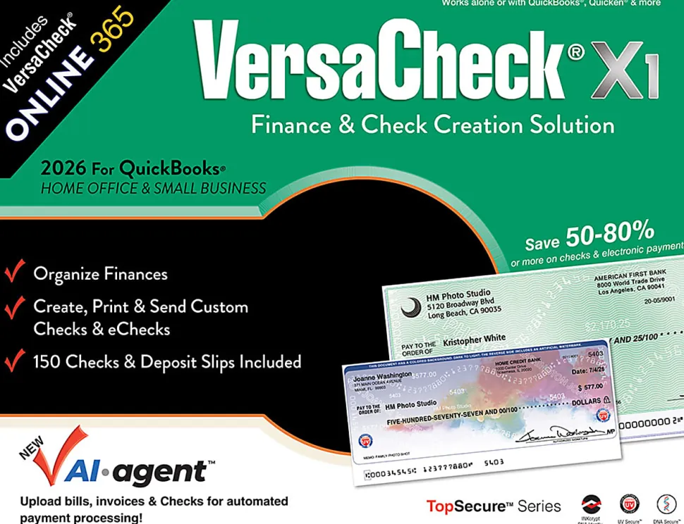 VersaCheck X1 2026 For QuickBooks + VersaCheck ONLINE Gold Bundle, 1 User, 1-Year Subscription, PC, Download