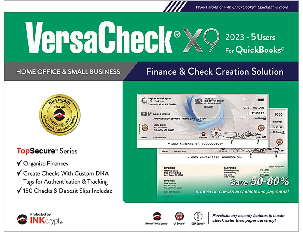 VersaCheck® X9 INKcrypt For QuickBooks® Software, 2023, For 5 Users, Windows® 8.1/10/11, Disc/Product Key