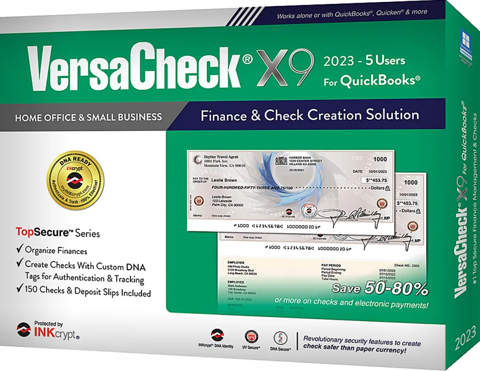 VersaCheck® X9 INKcrypt For QuickBooks® Software, 2023, For 5 Users, Windows® 8.1/10/11, Disc/Product Key
