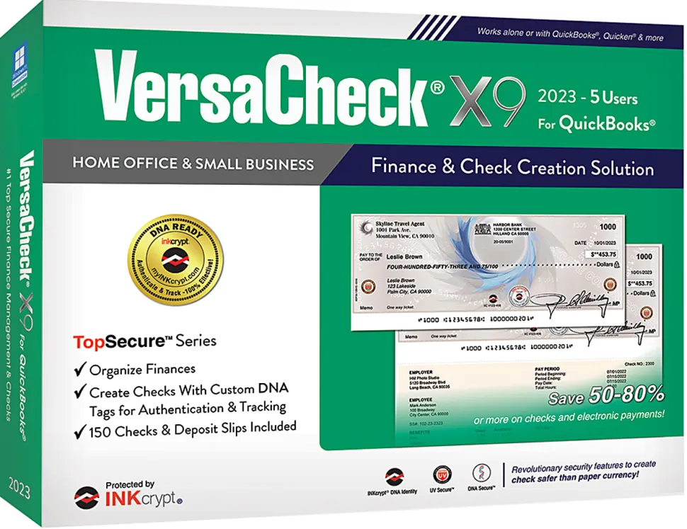 VersaCheck® X9 INKcrypt For QuickBooks® Software, 2023, For 5 Users, Windows® 8.1/10/11, Disc/Product Key