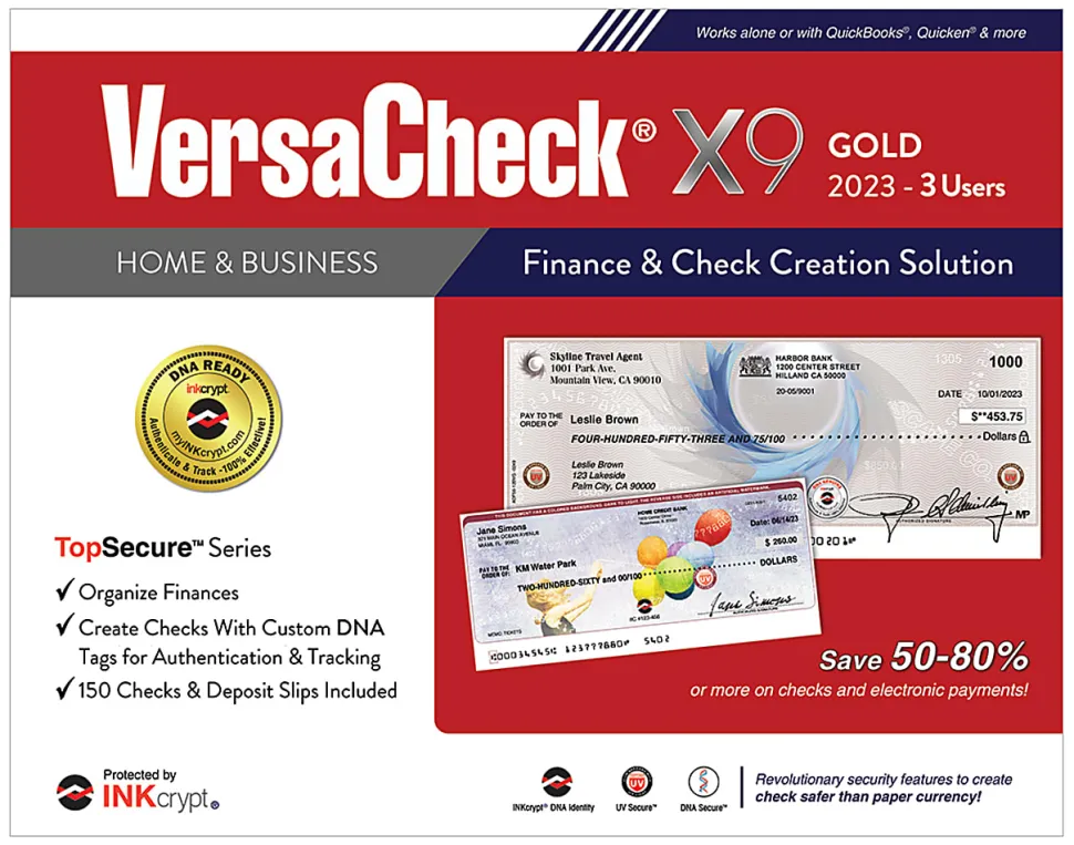 VersaCheck® X9 INKcrypt Gold Software, 2023, For 3 Users, Windows® 8.1/10/11, Disc/Product Key