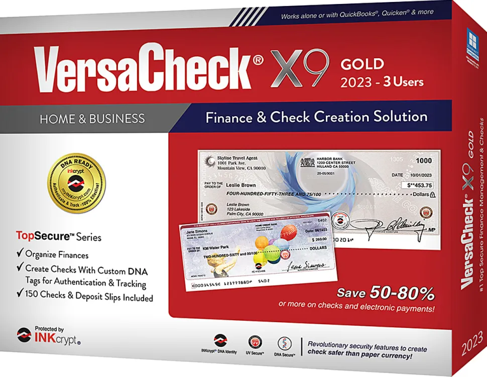 VersaCheck® X9 INKcrypt Gold Software, 2023, For 3 Users, Windows® 8.1/10/11, Disc/Product Key