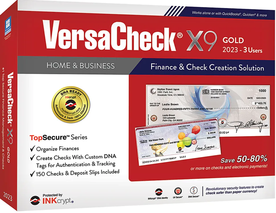 VersaCheck® X9 INKcrypt Gold Software, 2023, For 3 Users, Windows® 8.1/10/11, Disc/Product Key
