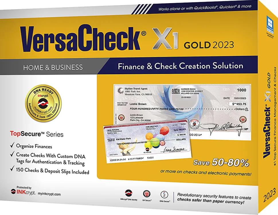 VersaCheck® X1 INKcrypt Gold Software, 2023, Windows® 8.1/10/11, Disc/Product Key