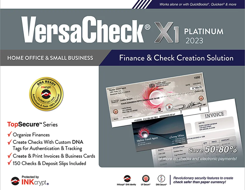 VersaCheck® X1 INKcrypt Platinum Software, 2023, Windows® 8.1/10/11, Disc/Product Key