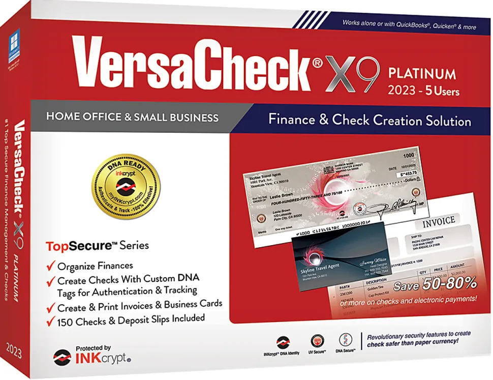 VersaCheck® X9 INKcrypt Platinum Software, 2023, For 5 Users, Windows® 8.1/10/11, Disc/Product Key