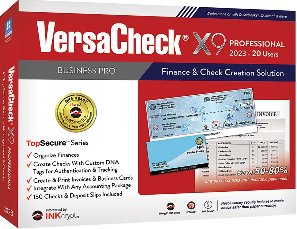 VersaCheck® X9 INKcrypt Professional Software, 2023, For 20 Users, Windows® 8.1/10/11, Disc/Product Key