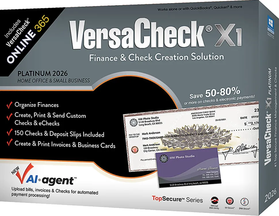 VersaCheck X1 Platinum 2026 + VersaCheck ONLINE Platinum Bundle, 1 User, 1-Year Subscription, PC, Download